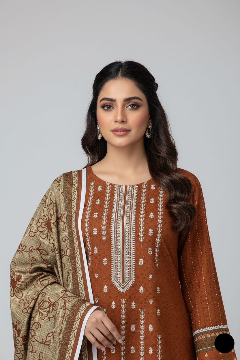 Sulb Khaddar A-Line suit SG20 40 - Pakistani women's winter dress with khaddar shawl side view