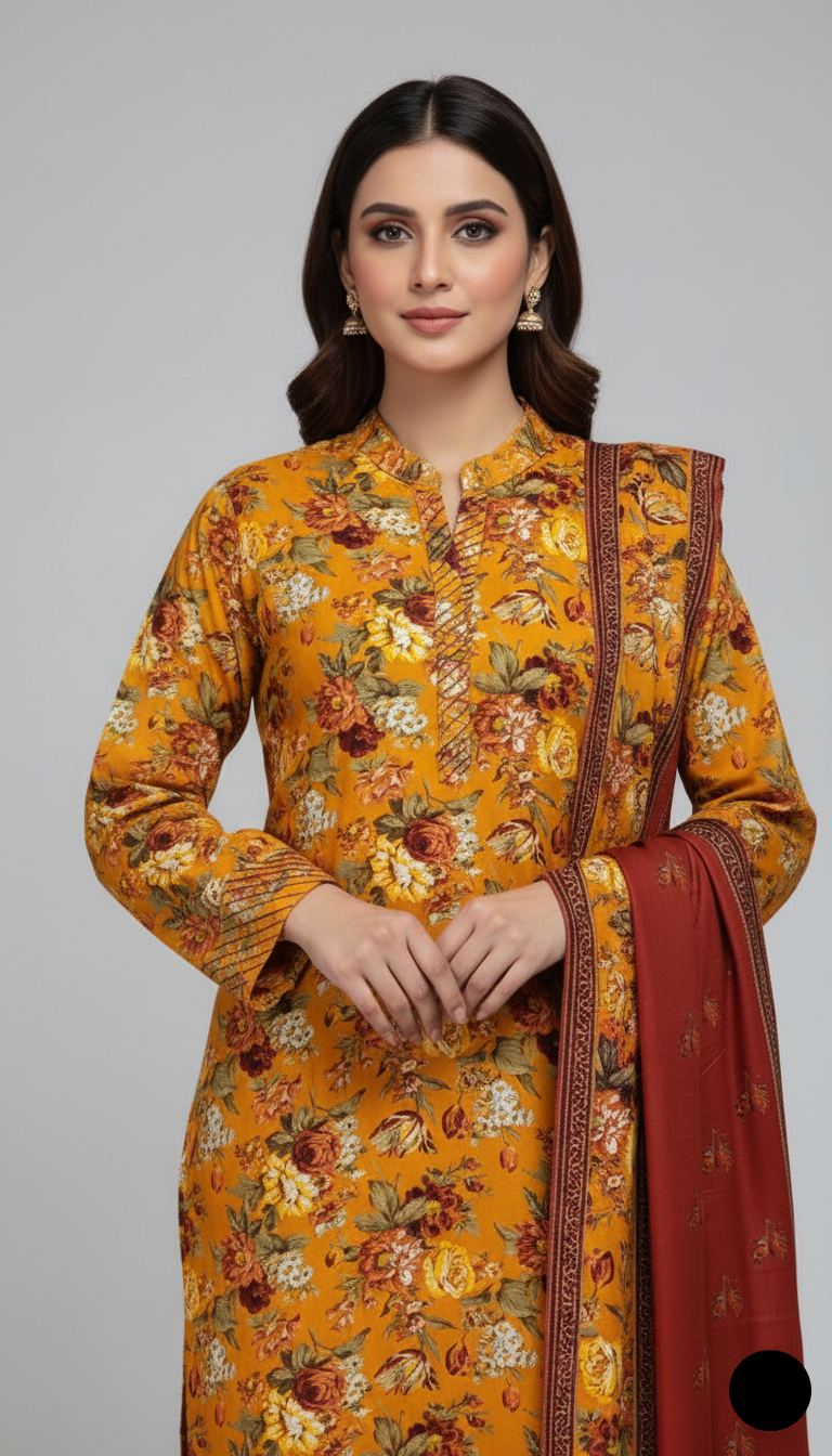 Pakistani women's lawn A-Line printed casual shirt side view
