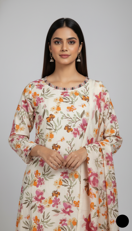 Pakistani women's lawn A-Line printed casual shirt side view