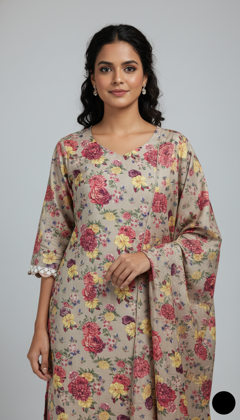 Pakistani women's lawn A-Line printed casual shirt side view