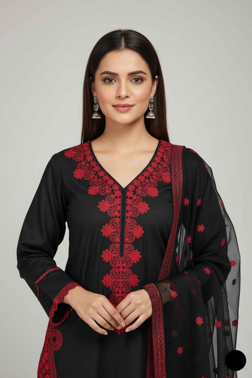 Black lawn Pakistani women's A-Line casual shirt side view