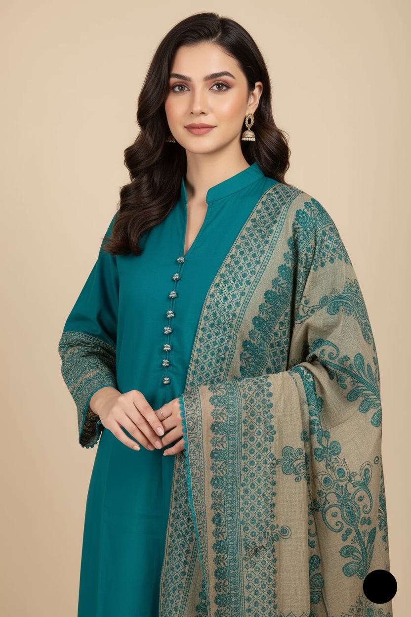 Sea green lawn Pakistani women's A-Line casual shirt side view