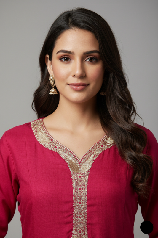 Shocking pink lawn Pakistani women's A-Line casual shirt side view