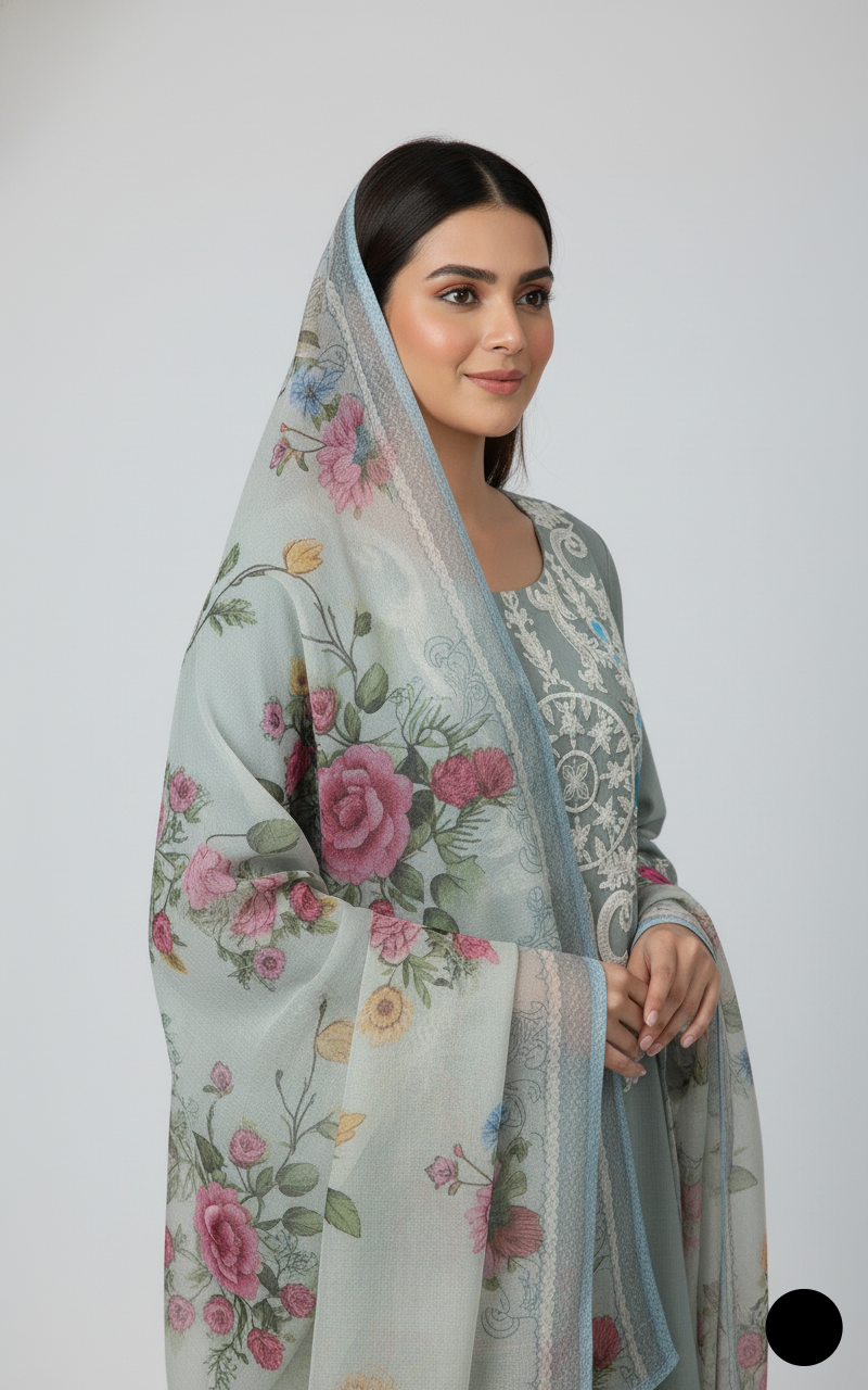 Pakistani women's pista green lawn A-Line casual shirt detail view