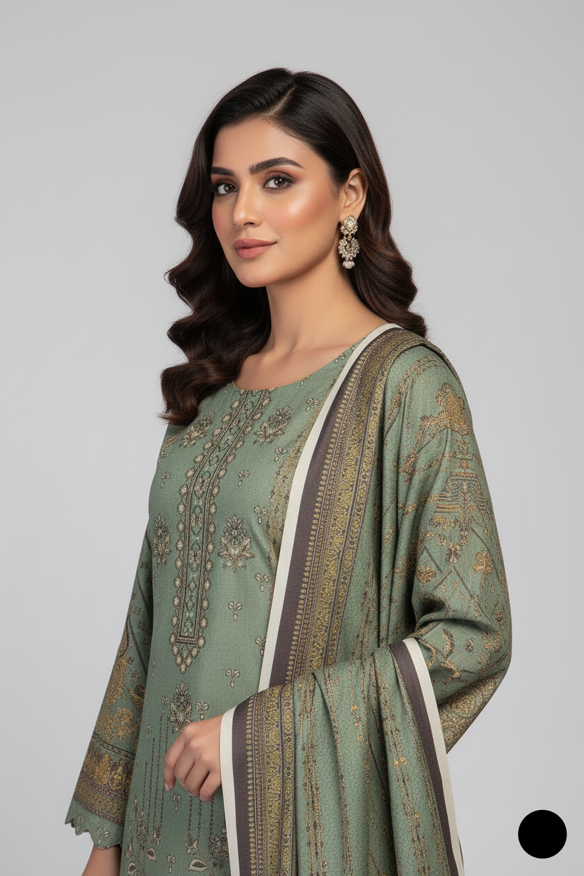 SG20 37 Dhanak straight shirt Pakistani women's 3-piece ensemble with shawl back view