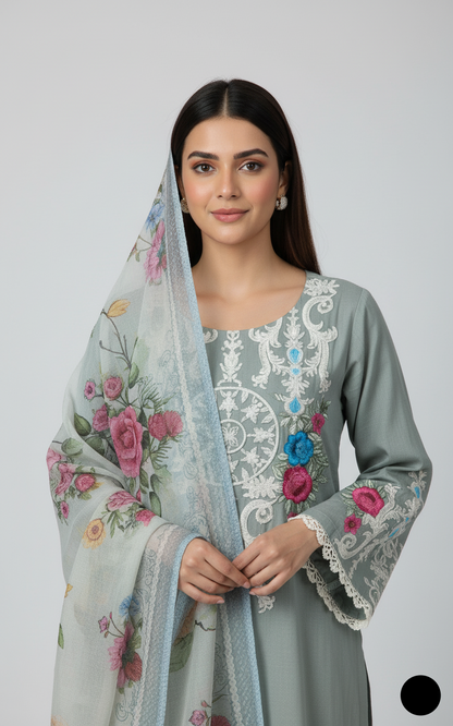 Pista green lawn Pakistani women's A-Line casual shirt side view
