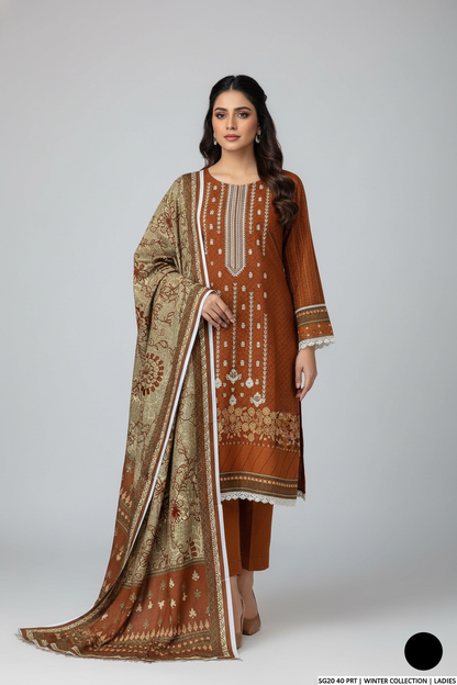 Sulb Khaddar A-Line shirt suit SG20 40 - graceful Pakistani women's winter dress with khaddar shawl