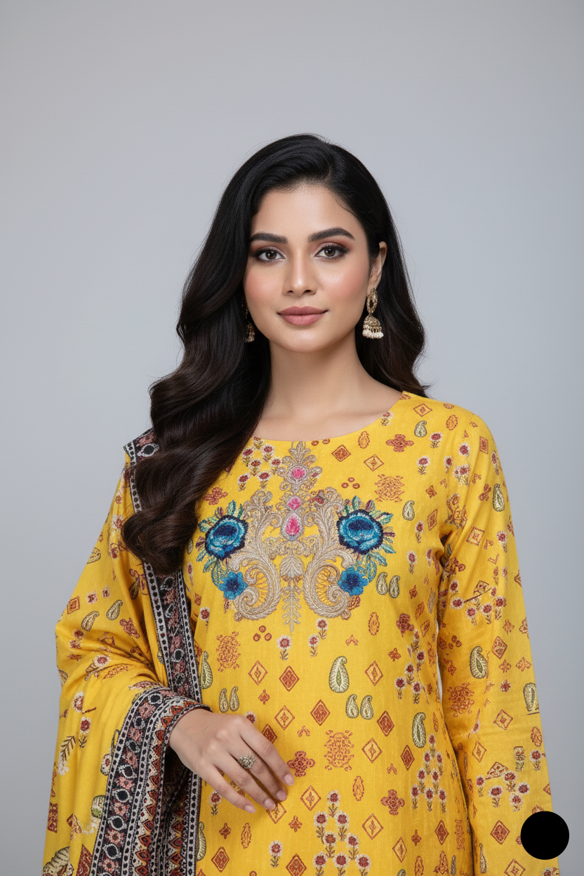 Pakistani women's lawn A-Line printed casual shirt side view