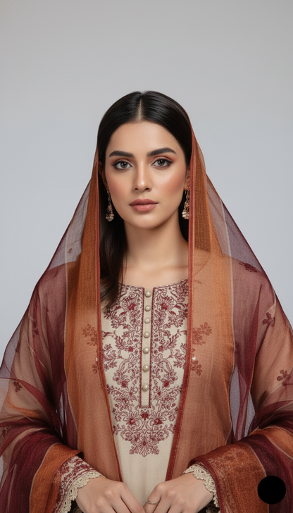 Skin lawn Pakistani women's A-Line casual shirt side view