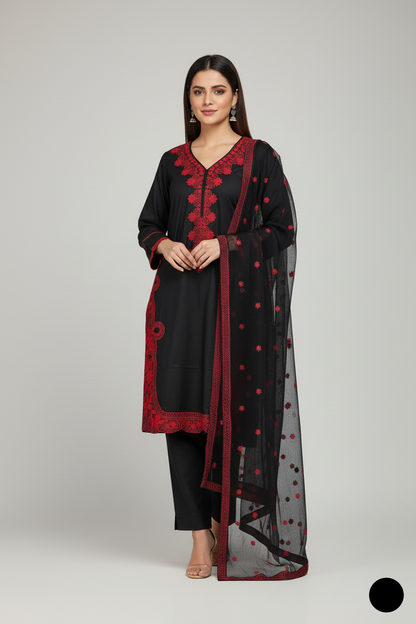 Pakistani women's black lawn A-Line casual shirt detail view