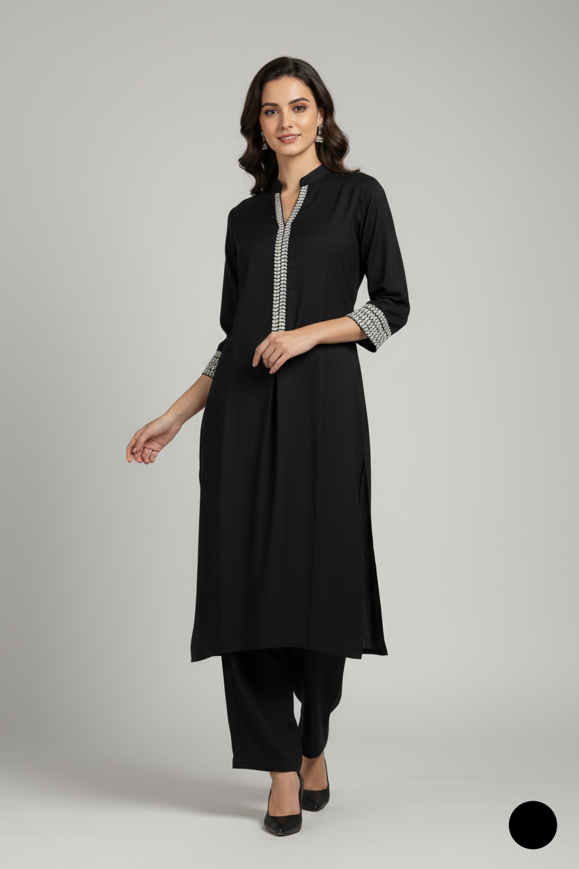 Pakistani women's black lawn A-Line casual shirt detail view