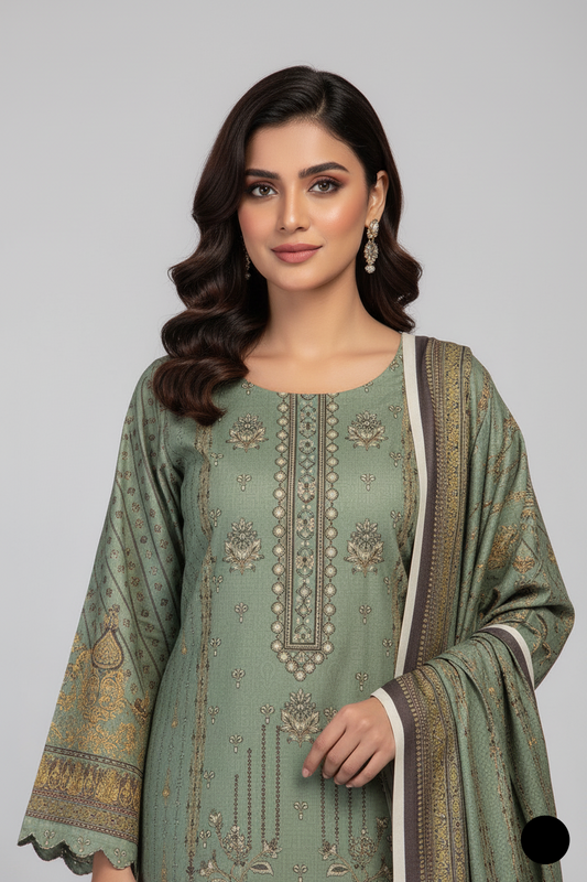 Luxury Dhanak SG20 37 women's Pakistani suit - smooth fabric with shawl side view