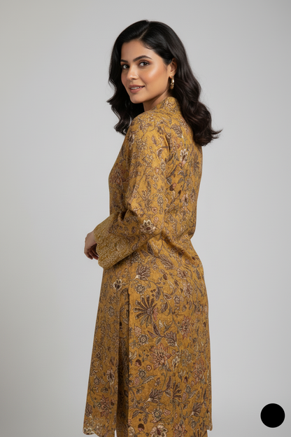Pakistani women's lawn A-Line printed casual outfit detail view