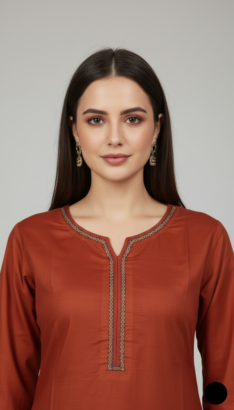 Copper lawn Pakistani women's A-Line casual shirt side view