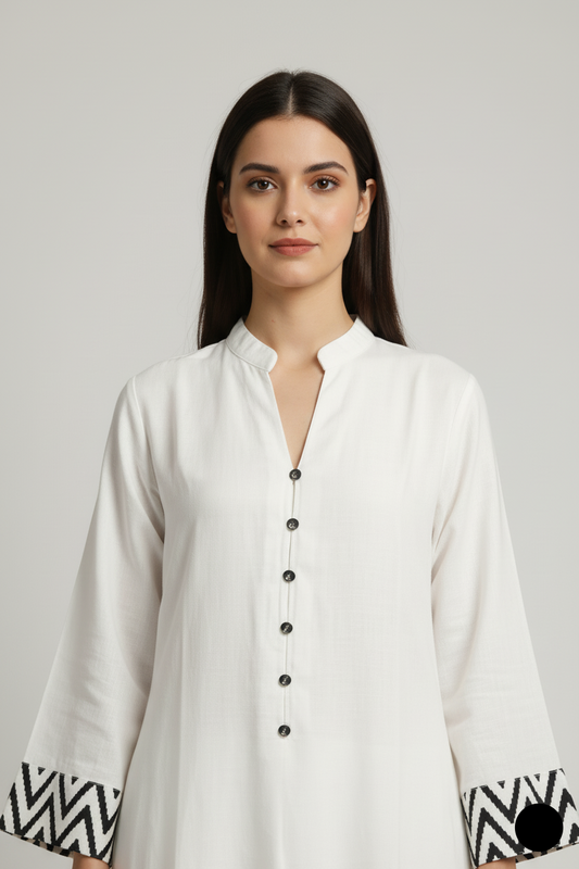 Off white lawn Pakistani women's A-Line casual shirt side view