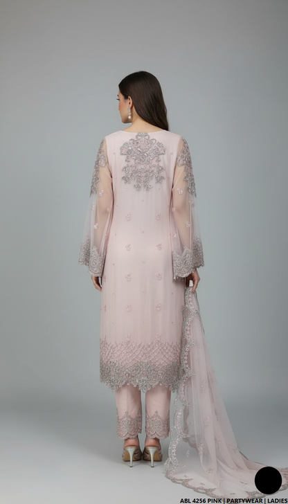 Pakistani women's pink organza straight shirt back view
