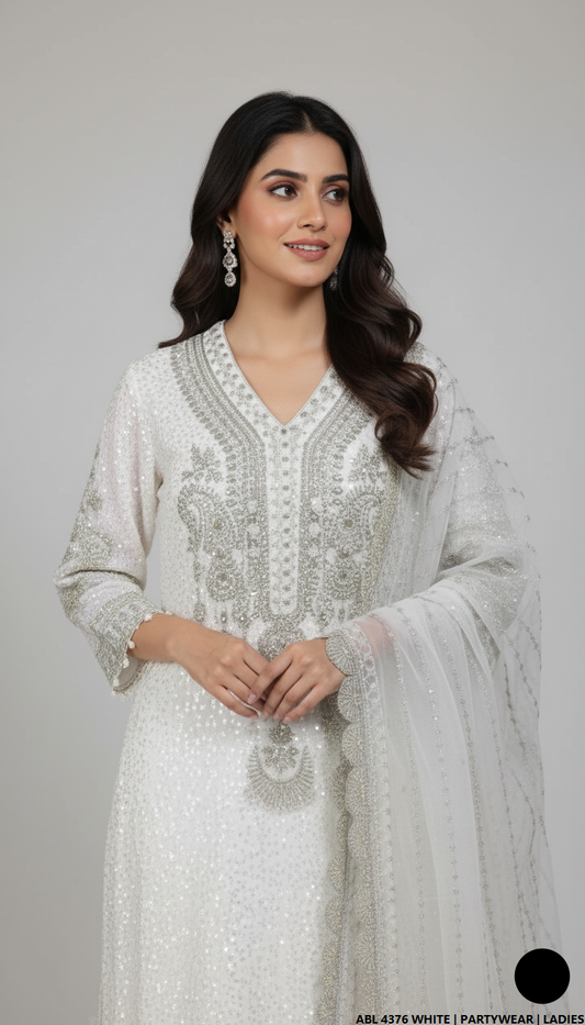 White chiffon Pakistani women's straight shirt side view