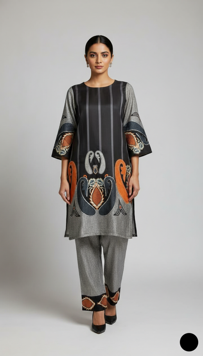 Lawn 2-piece printed - Pakistani women's casual summer outfit with cotton trouser and lawn dupatta front view
