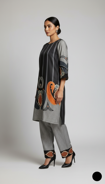 Pakistani women's lawn 2-piece printed casual suit back view