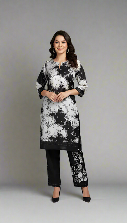 Pakistani women's lawn 2-piece printed casual suit back view