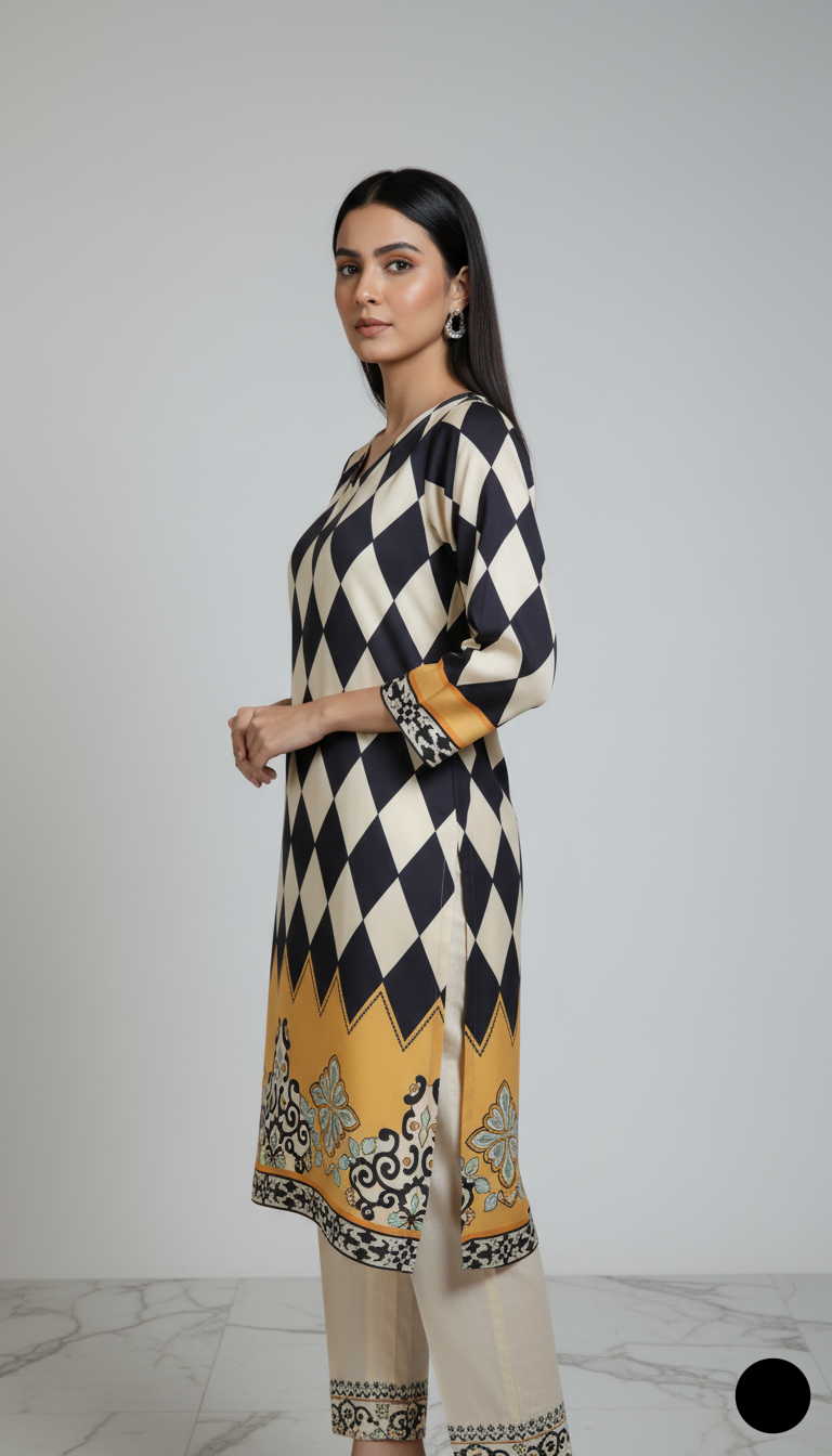 Pakistani women's lawn 2-piece printed casual suit back view