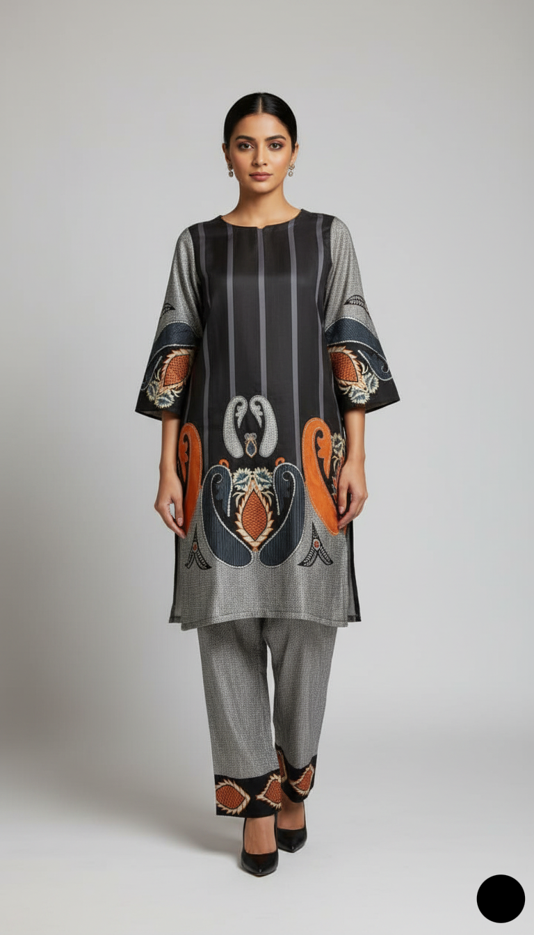 Pakistani women's lawn 2-piece printed casual suit side view