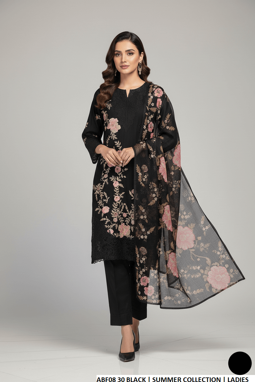Pakistani women's black cotton casual straight shirt detail view