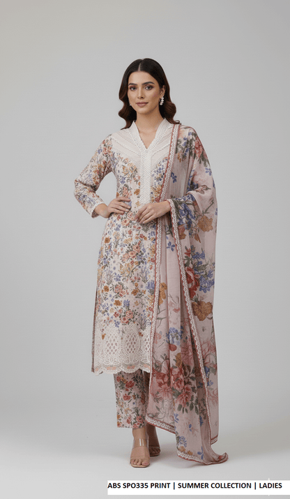 Chiffon printed straight shirt plazo - Pakistani women's party wear with grip plazo and organza dupatta front view