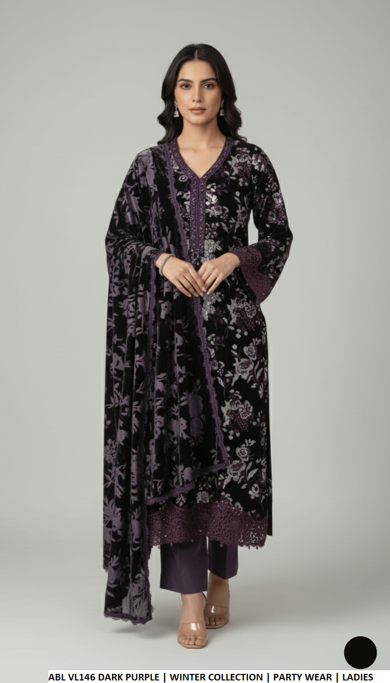 Dark purple velvet Pakistani women's A-Line shirt side view