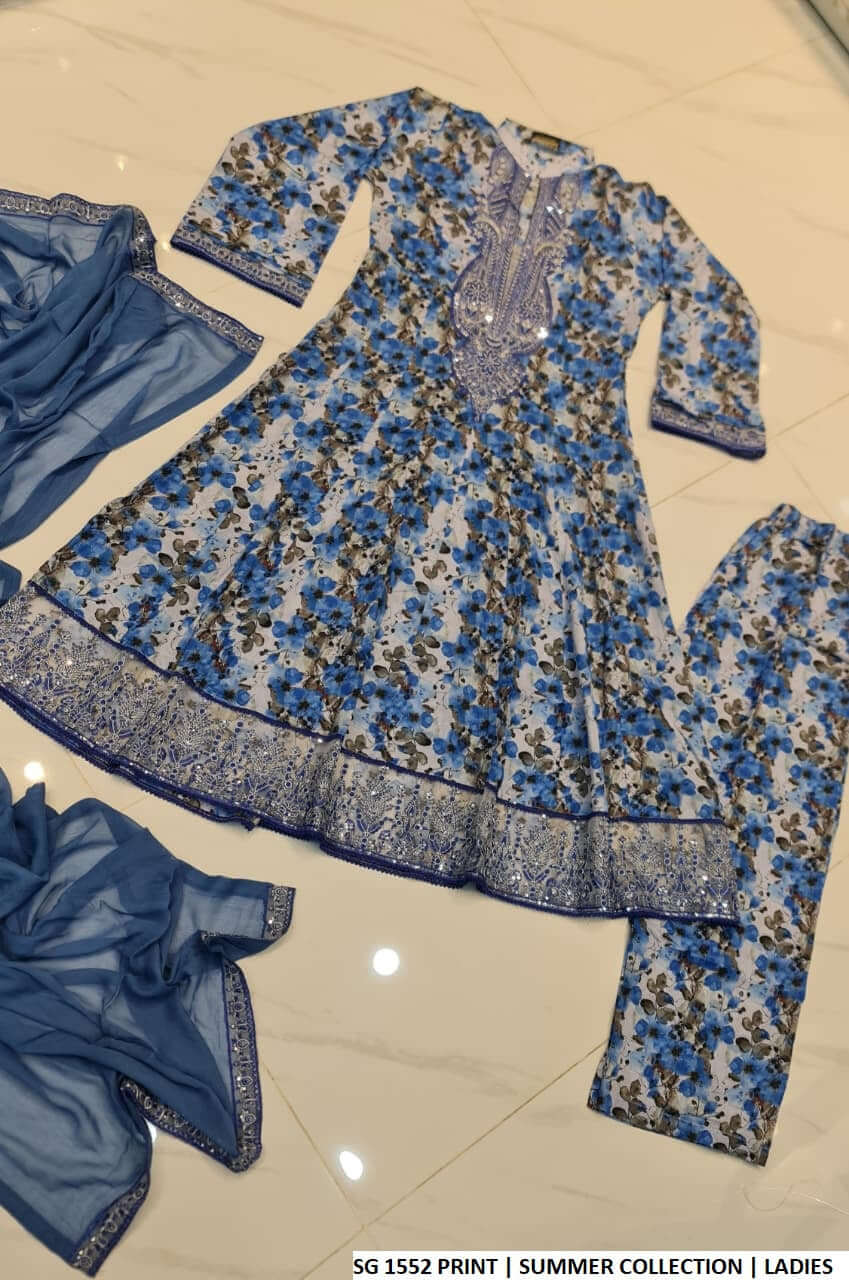 Pakistani women's lawn long frock printed casual outfit back view
