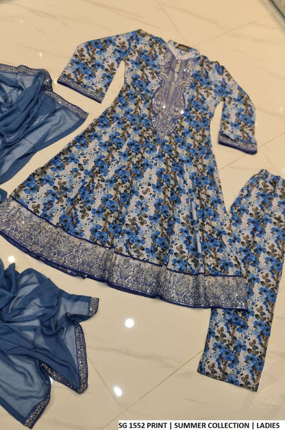 Pakistani women's lawn long frock printed casual outfit back view