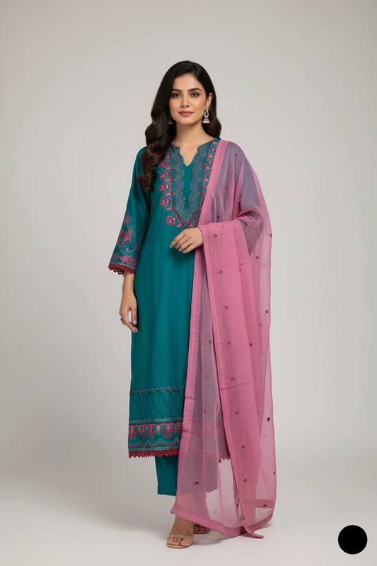 Lawn A-Line shirt zinc grey - Pakistani women's casual summer outfit with cotton trouser and lawn dupatta front view