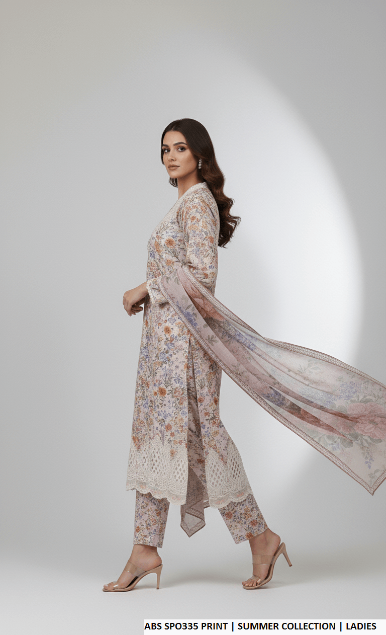 Pakistani women's chiffon printed straight shirt plazo detail view