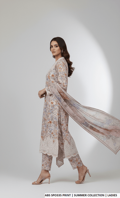 Pakistani women's chiffon printed straight shirt plazo detail view