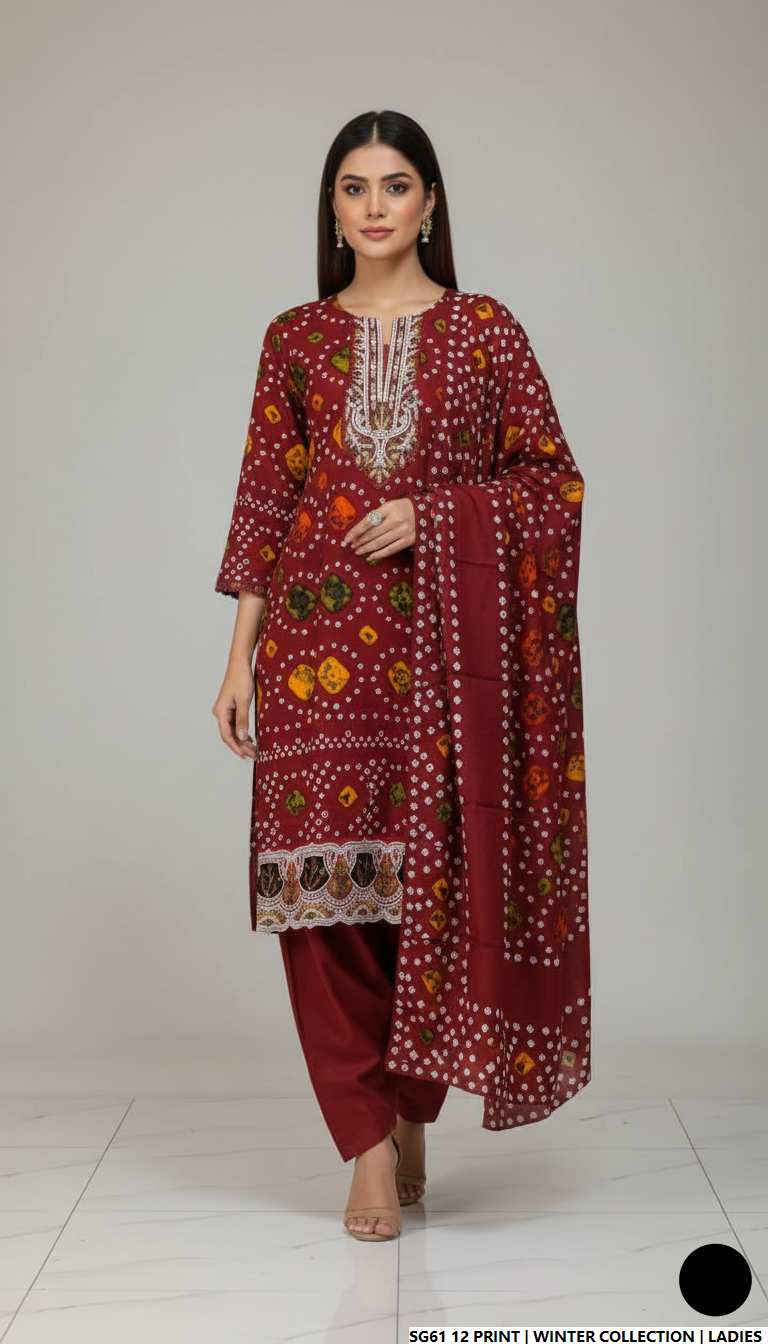 Lawn A-Line printed shirt - Pakistani women's casual summer outfit with cotton trouser and soft net dupatta front view