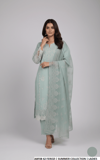 Pakistani women's ferozi cotton straight shirt plazo back view