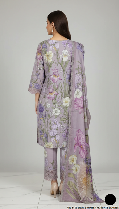 Pakistani women's printed lawn straight casual outfit back view