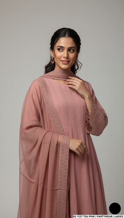 Tea pink lawn Pakistani women's A-Line casual shirt side view