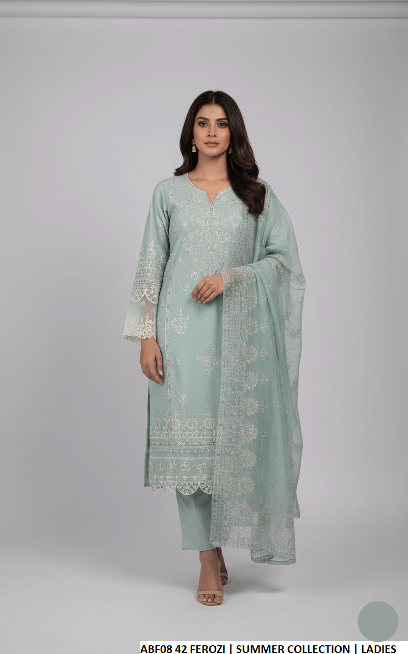 Cotton straight shirt plazo ferozi - Pakistani women's casual outfit with digital print dupatta front view
