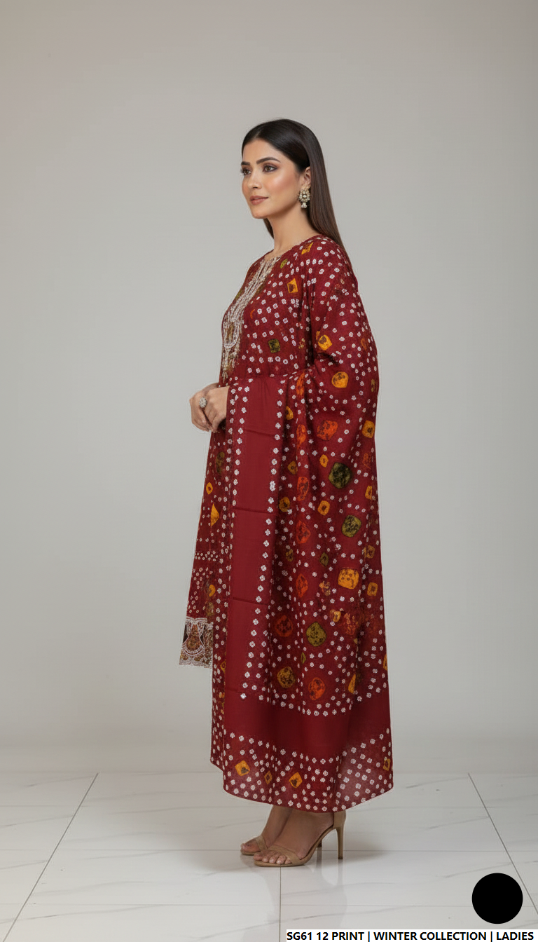 Pakistani women's lawn A-Line printed casual outfit back view