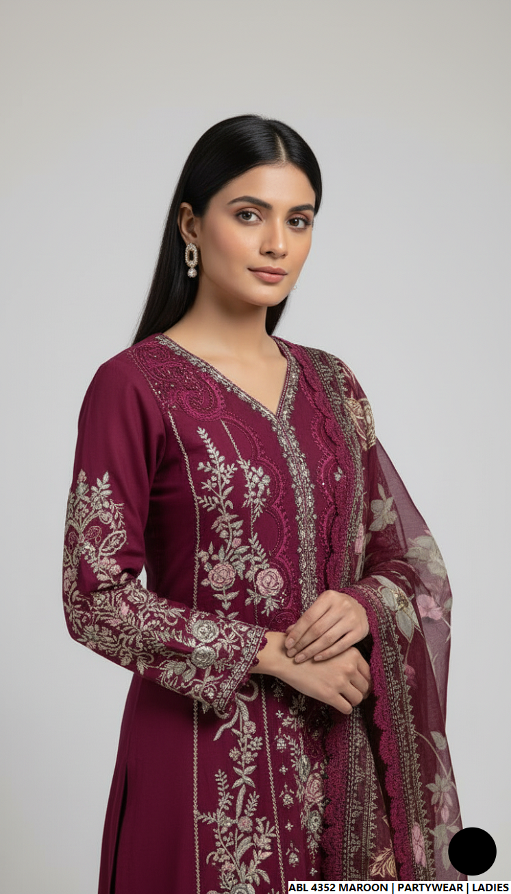 Maroon chiffon Pakistani women's straight shirt side view
