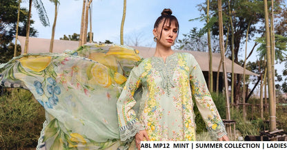 Pakistani women's mint poly lawn A-Line casual outfit back view