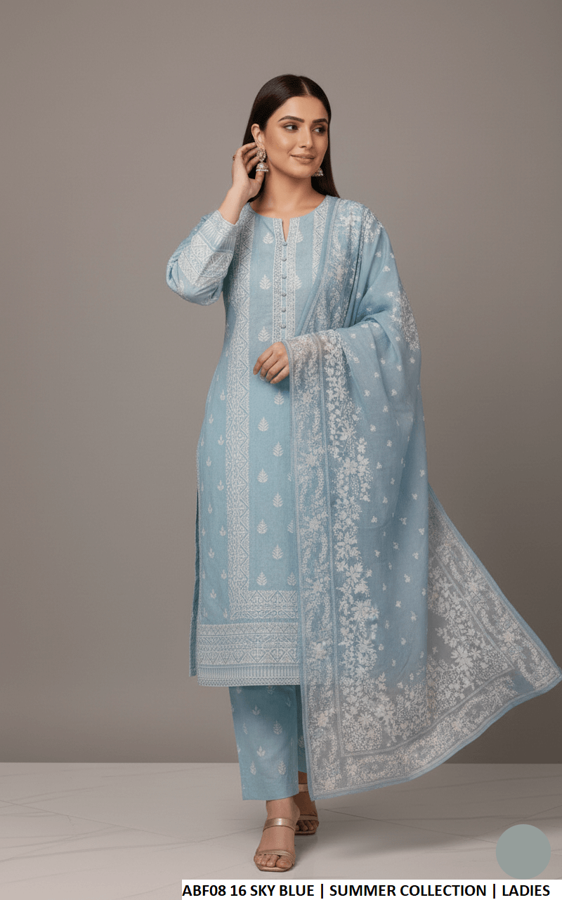 Pakistani women's cotton straight printed casual outfit back view