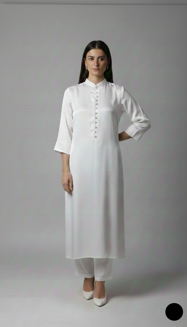 Lawn 2-piece white - Pakistani women's casual summer outfit with cotton trouser and lawn dupatta front view