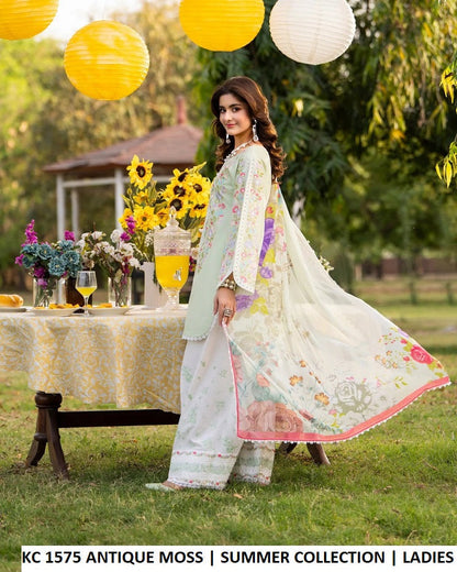 KC Sunehri 1575 Antique Moss - Antique Moss Embroidered 3-Piece Ready to Wear Women's Pakistani Suit
