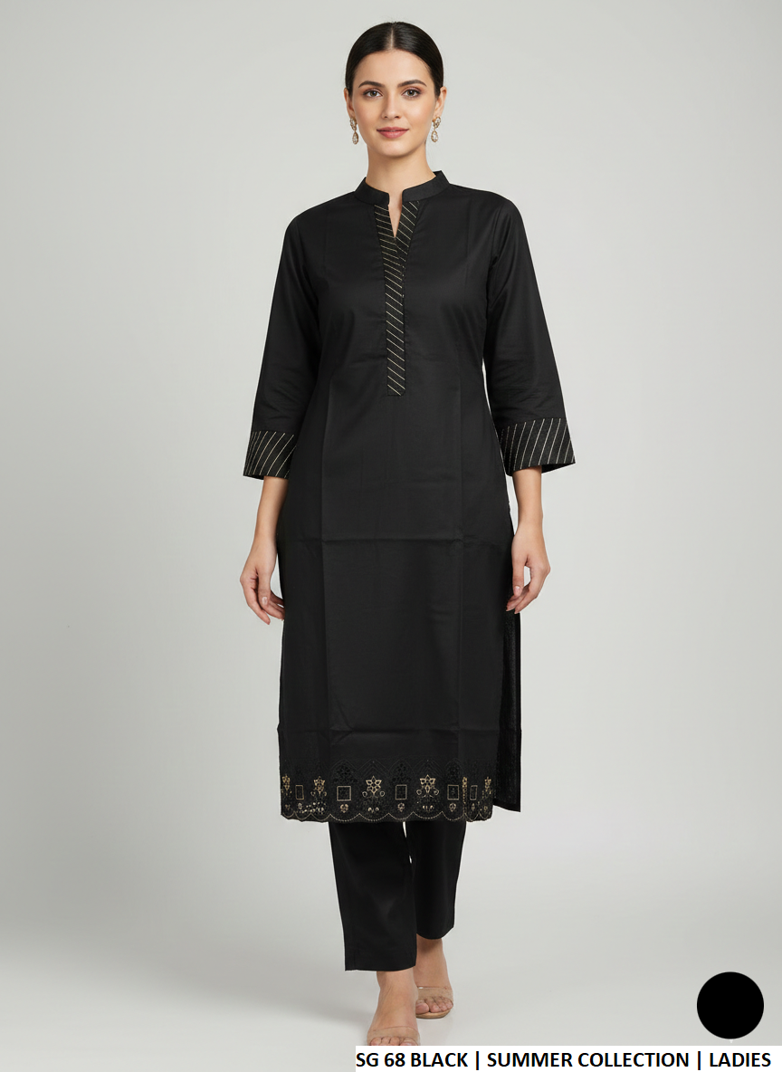 Cotton straight shirt black - Pakistani women's casual everyday outfit front view