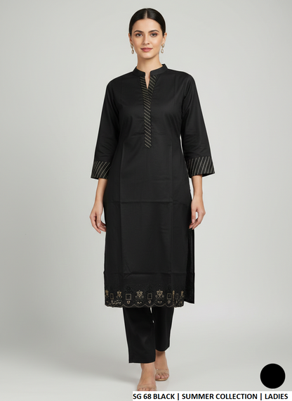 Cotton straight shirt black - Pakistani women's casual everyday outfit front view