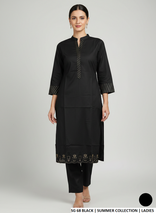 Cotton straight shirt black - Pakistani women's casual everyday outfit front view