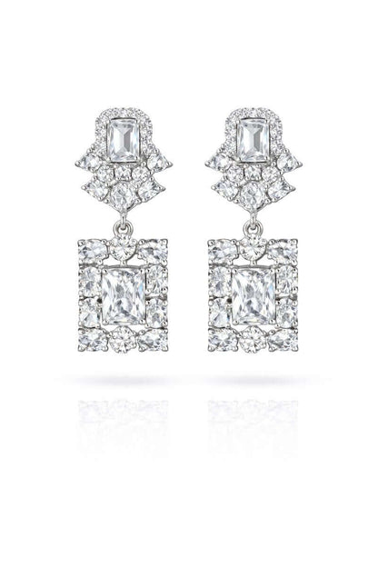 Pakistani women's emerald square drop earrings side view