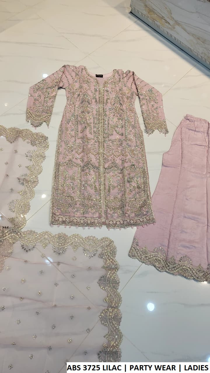 ABS 3725 LILAC - Lilac Organza Straight 3-Piece Women's Pakistani Suit